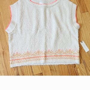 Anthropologie Texture Cream and Orange Knit Top